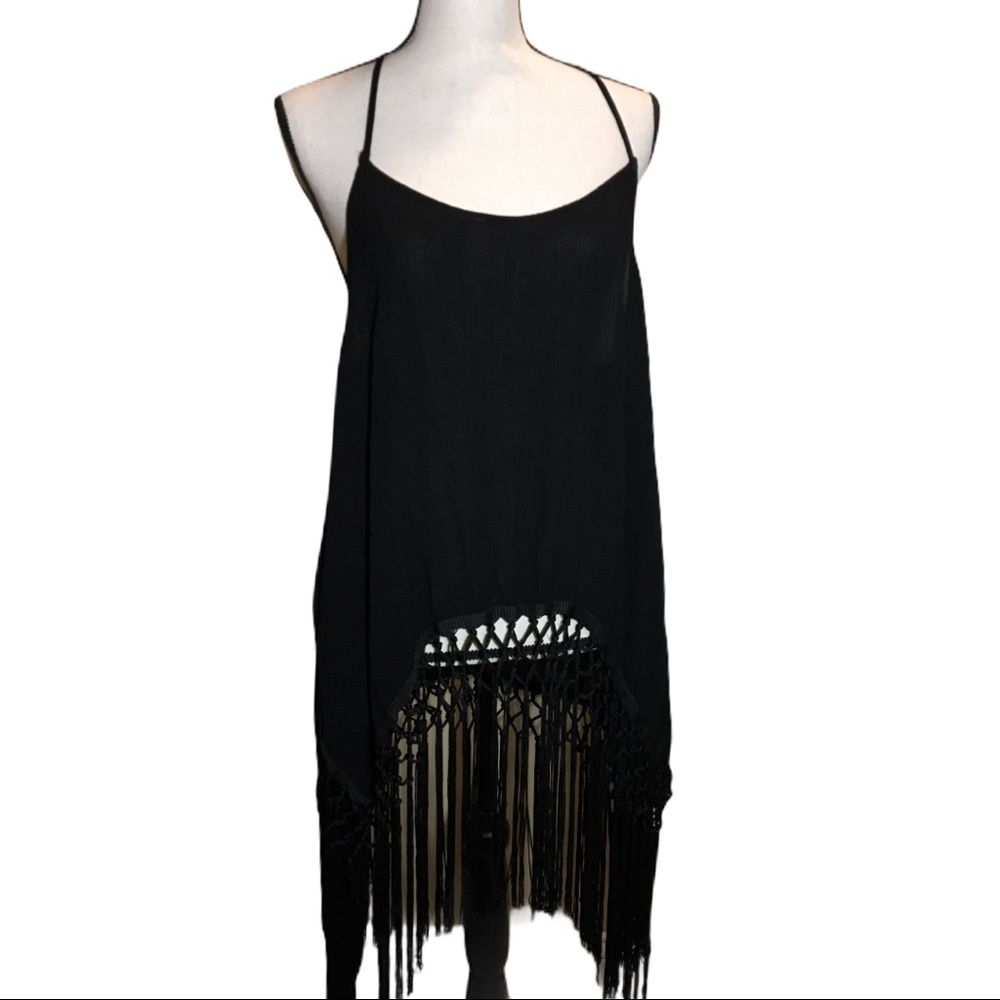 NWT PPLA Stunning Black Boho Shirt w/ Tassels